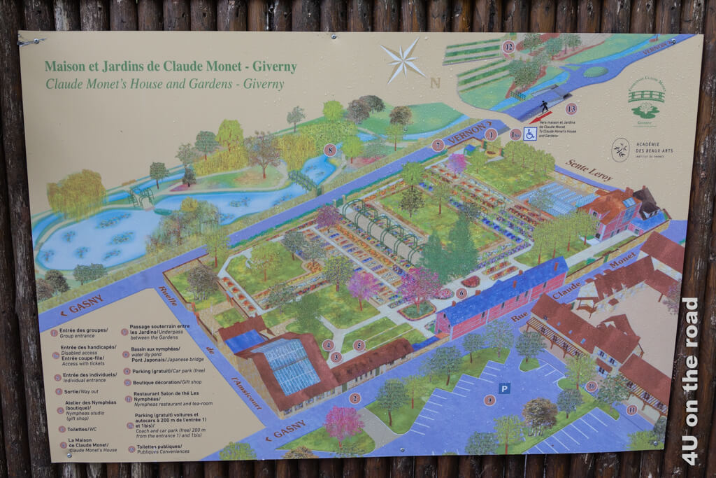 Plan von Monets Gärten und Parkplätzen in Giverny.