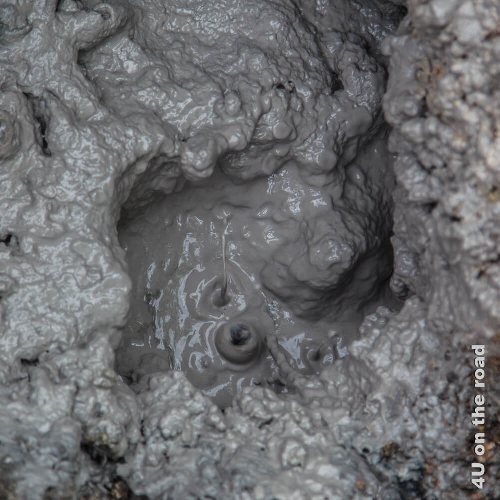 Dieser Schlammtopf im Rincon de la Vieja Nationalpark hat zäheren Schlamm zu kochen. Es öffnen sich kleine Schlammblasen und schliessen sich wieder.