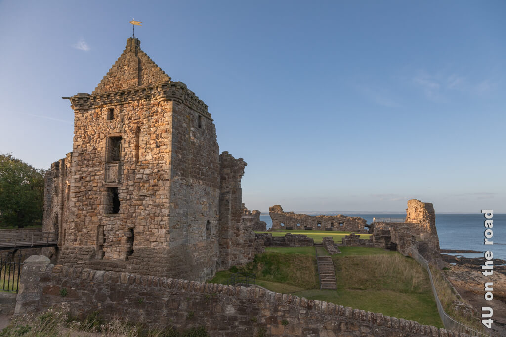 Das alte Schloss von St. Andrews wird von der Abendsonne beleuchtet. - Edinburgh Tagesausflüge 